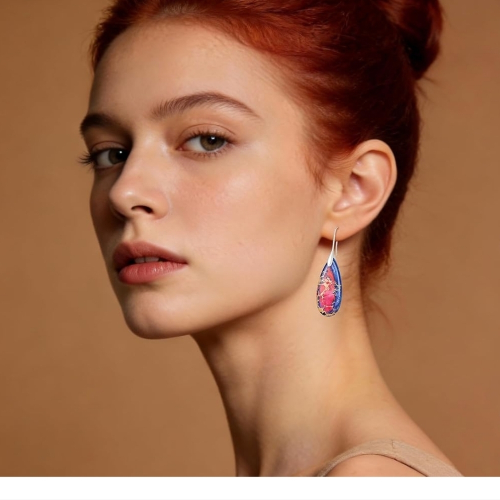 Elegant Pink and Blue Teardrop Earrings